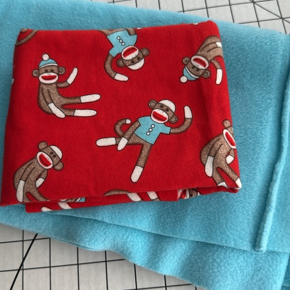 Flannel/Fleece Fabric Bundle – Blue Solid & Sock Monkey Print - Picture 2 of 9